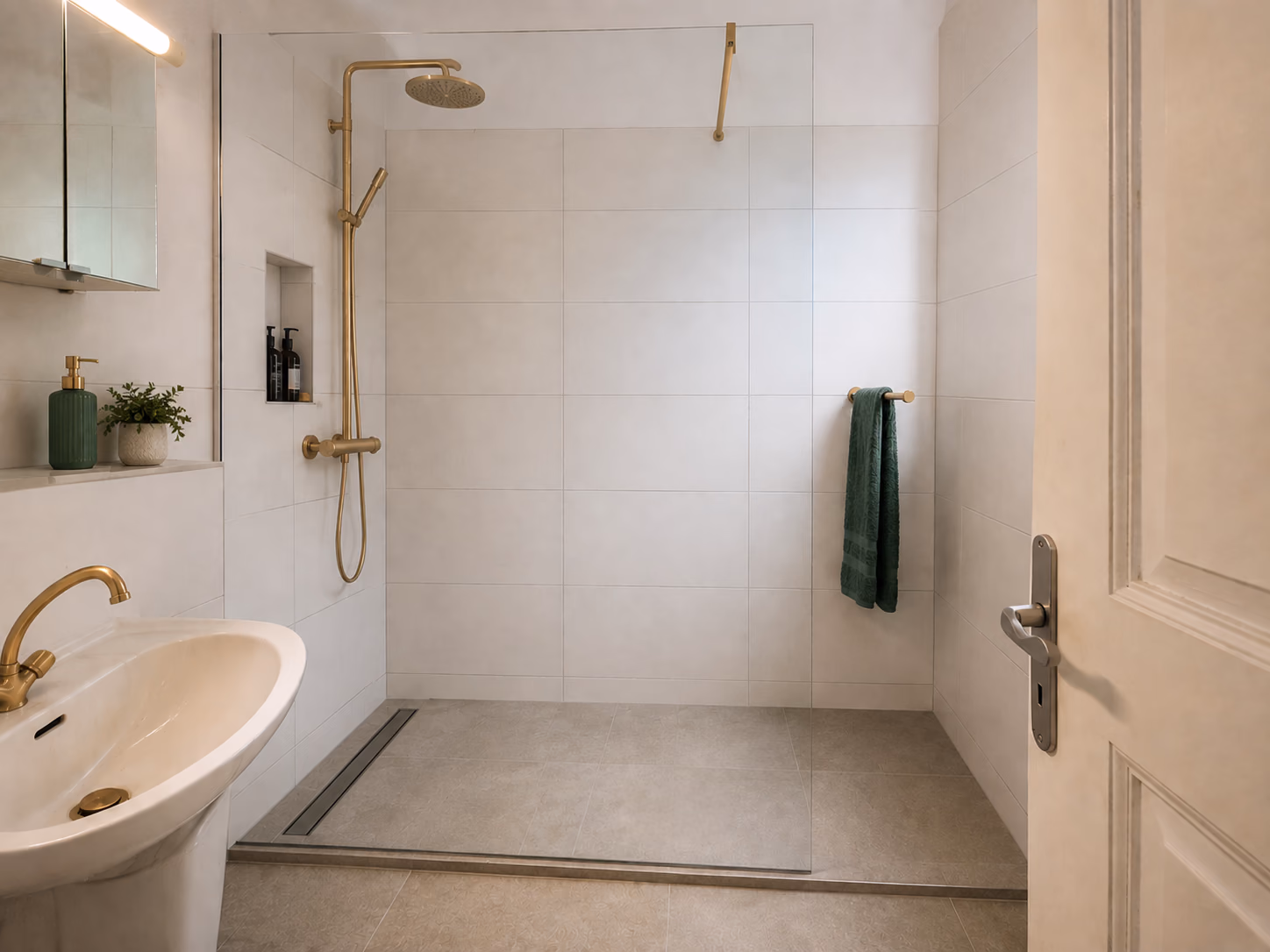 Salle de bain après remplacement — douche italienne plain-pied à Toulouse