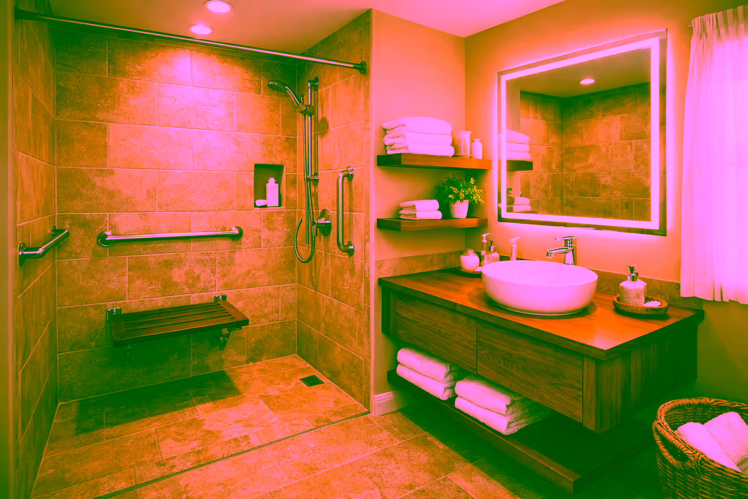 Salle de bain senior sécurisée avec douche accessible et barres d'appui à Toulouse